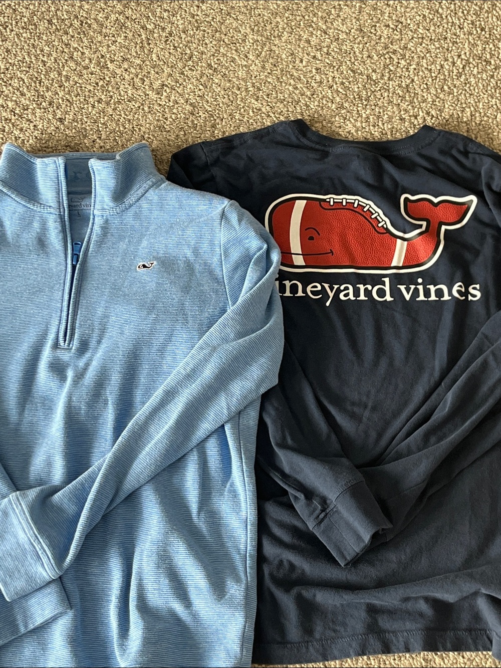 Vineyard Vines Light Blue Quarter-Zip Pullover with Navy Whale Tee large